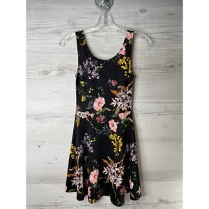 H&M Divided Dress Womens 2 Black Floral Sleeveless Skater Stretch Tank 32
